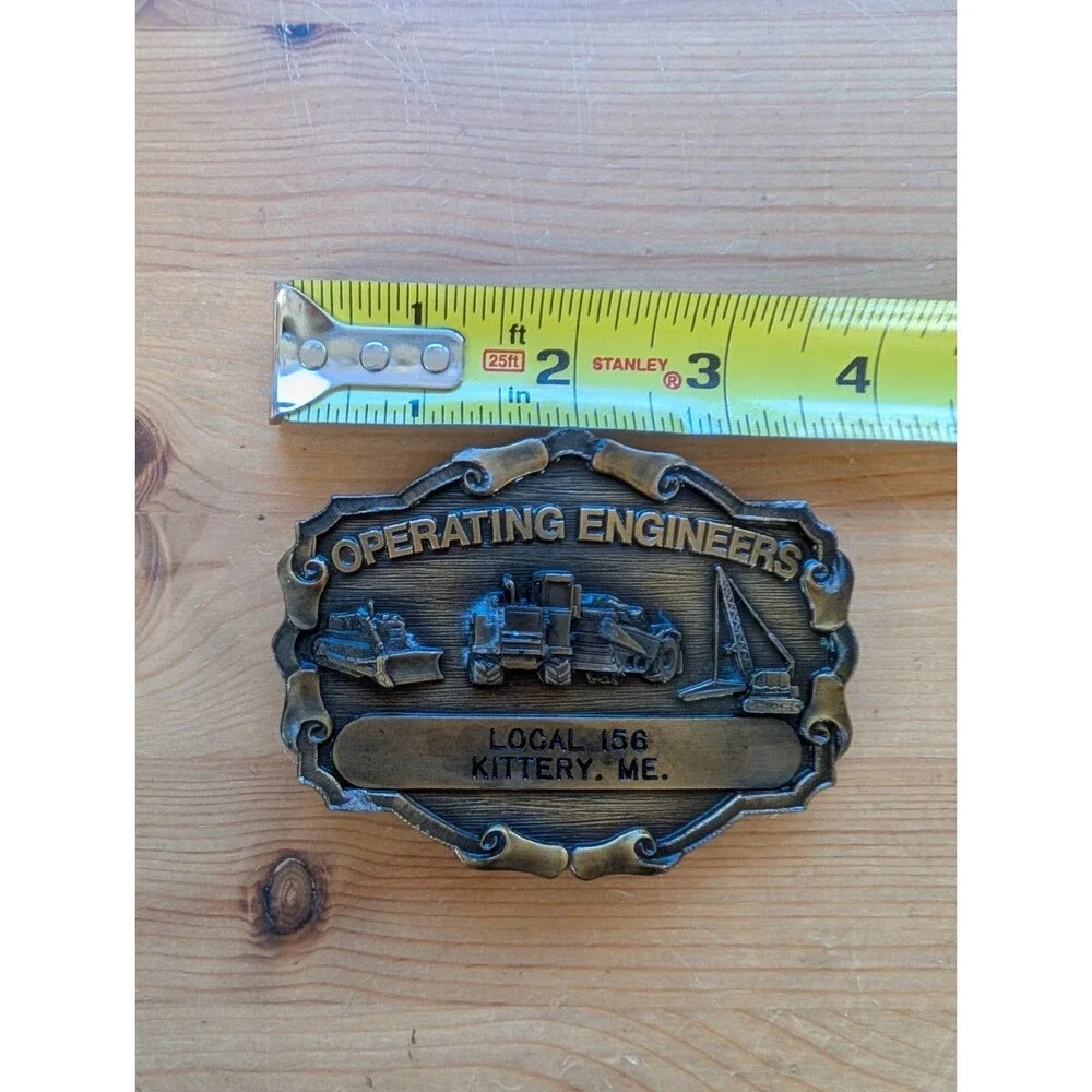 Vintage Union Belt Buckle Brass Operating Engineers Local 156 Kittery Maine